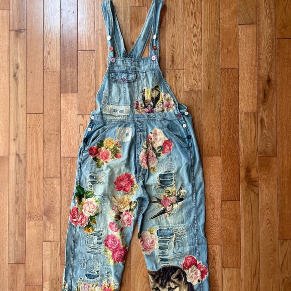 Magnolia Pearl Rose Embroidered Denim Overalls - Picture 2 of 4